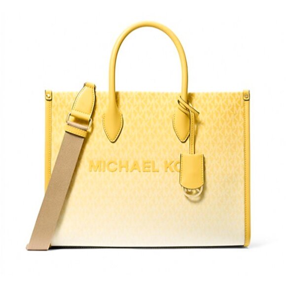 New Michael Kors Mirella Medium Ombré Logo Tote Bag Daisy Yellow - Picture 3 of 3